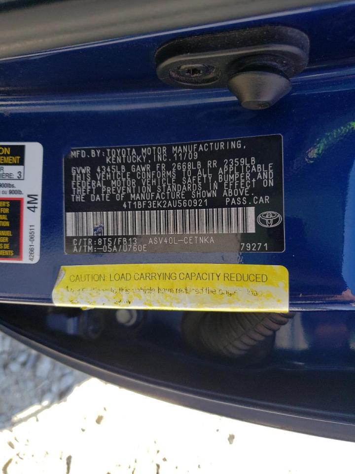 Photo 10 from auction – 2010 TOYOTA CAMRY BASE with VIN 4T1BF3EK2AU560921