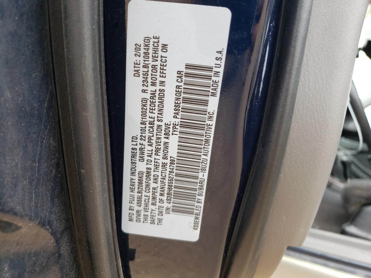 Photo 10 from auction – 2002 SUBARU LEGACY OUT with VIN 4S3BH665527647897