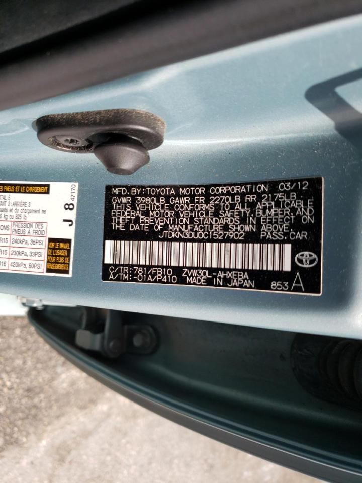 Photo 10 from auction – 2012 TOYOTA PRIUS with VIN JTDKN3DU0C1527902