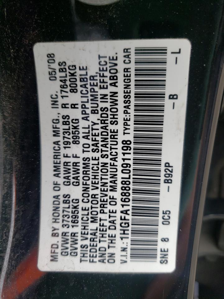Photo 10 from auction – 2008 HONDA CIVIC EX with VIN 1HGFA16888L091198