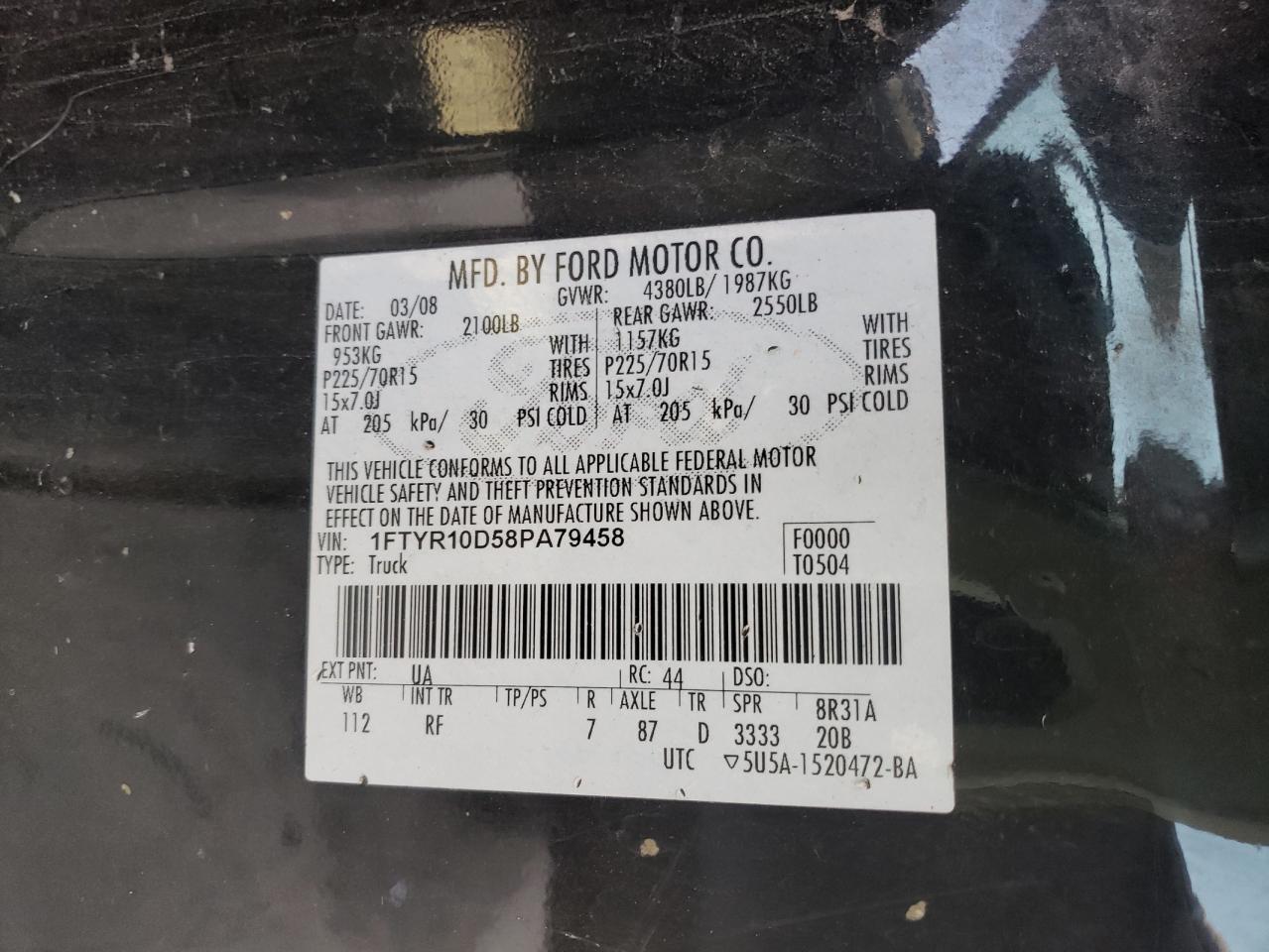 Photo 10 from auction – 2008 FORD RANGER with VIN 1FTYR10D58PA79458