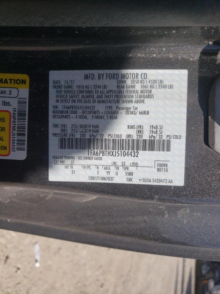 Photo 10 from auction – 2018 FORD MUSTANG with VIN 1FA6P8THXJ5104432
