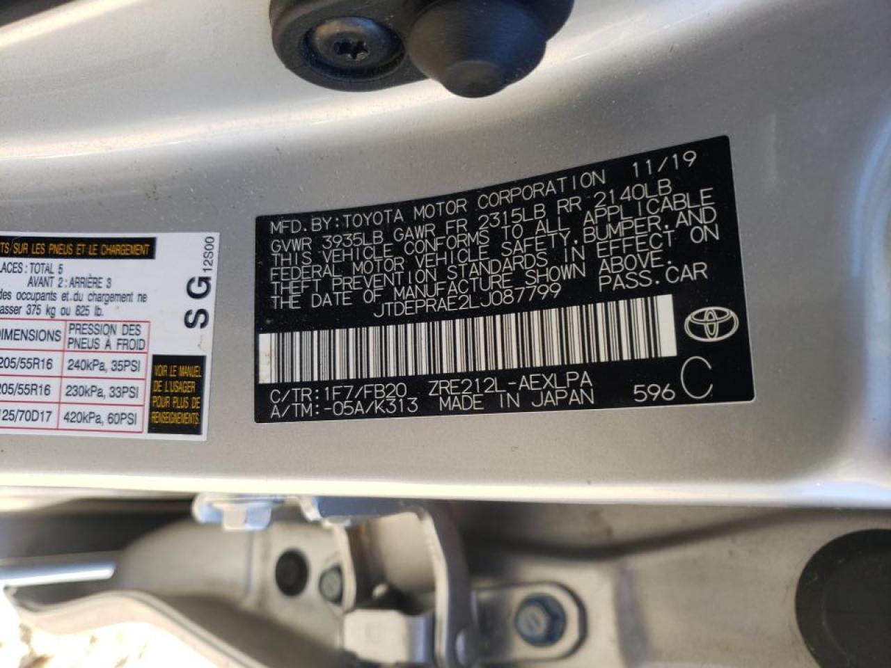 Photo 10 from auction – 2020 TOYOTA COROLLA LE with VIN JTDEPRAE2LJ087799