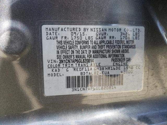 Photo 10 from auction – 2016 NISSAN VERSA S with VIN 3N1CN7AP6GL820814
