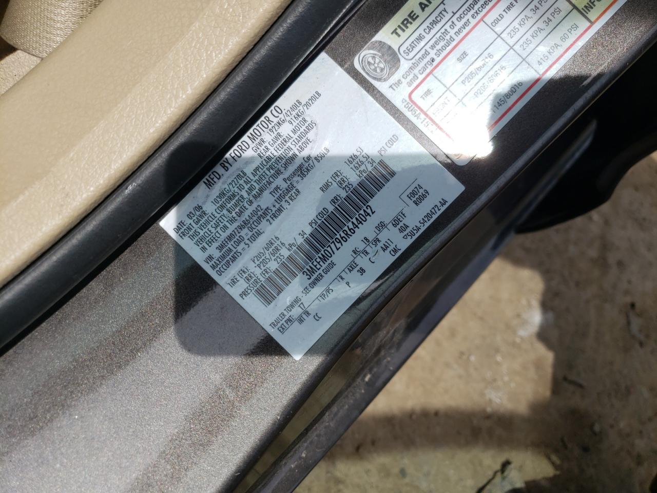 Photo 10 from auction – 2006 MERCURY MILAN with VIN 3MEFM07Z96R644042