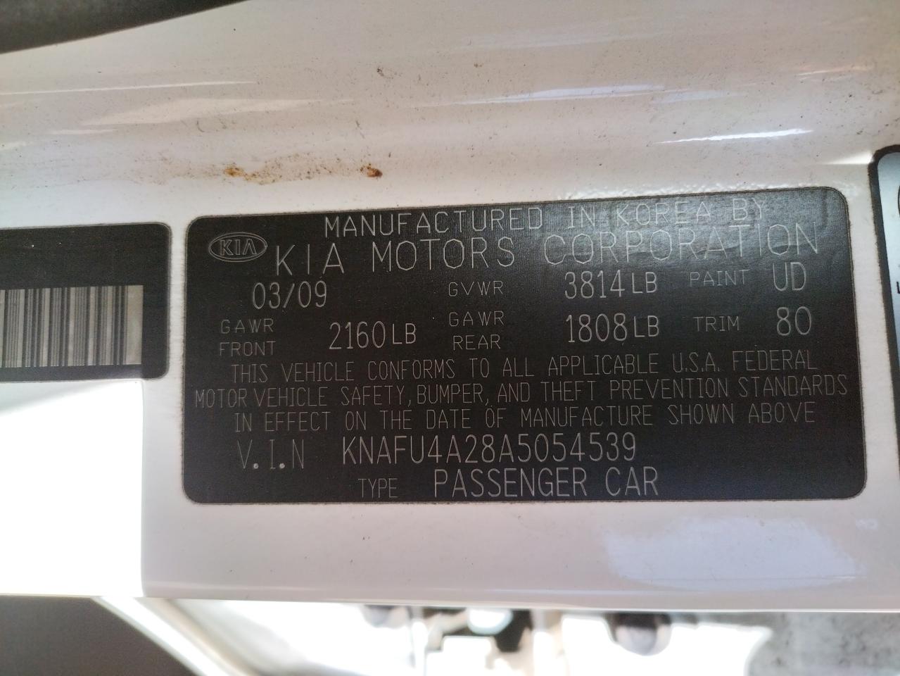Photo 10 from auction – 2010 KIA FORTE EX with VIN KNAFU4A28A5054539
