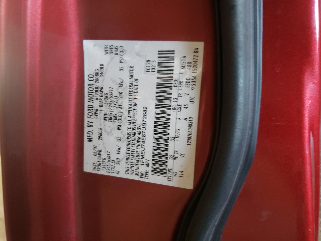 Photo 10 from auction – 2007 FORD EXPLORER E with VIN 1FMEU74E87UB72882