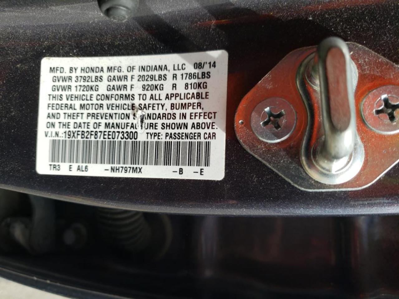 Photo 10 from auction – 2014 HONDA CIVIC EX with VIN 19XFB2F87EE073300
