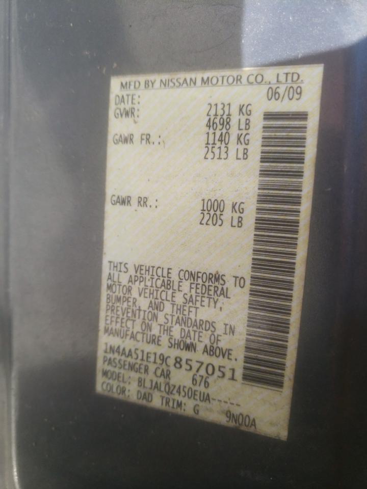 Photo 10 from auction – 2009 NISSAN MAXIMA S with VIN 1N4AA51E19C857051