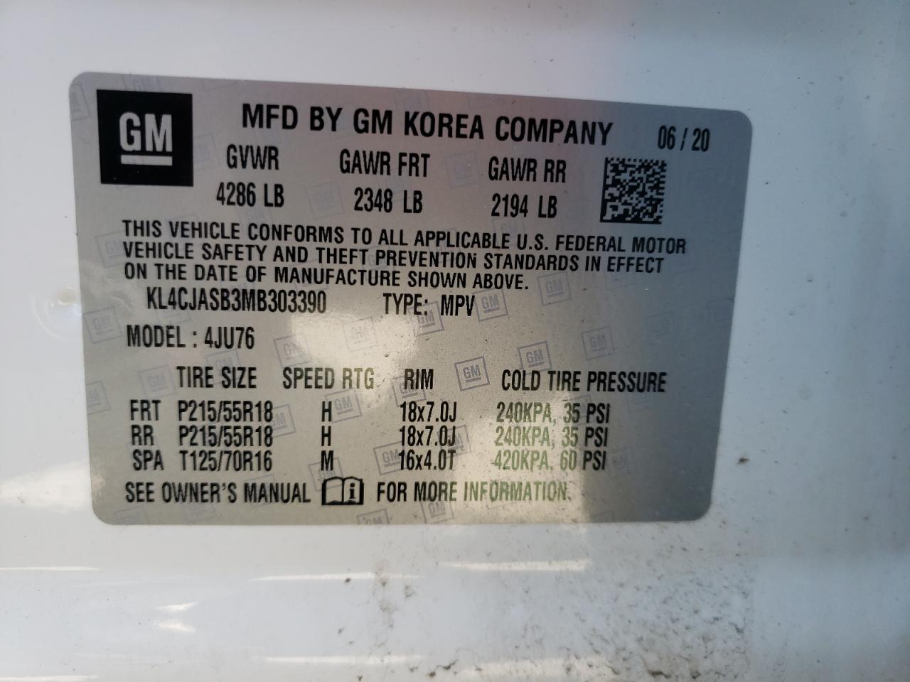 Photo 10 from auction – 2021 BUICK ENCORE PRE with VIN KL4CJASB3MB303390