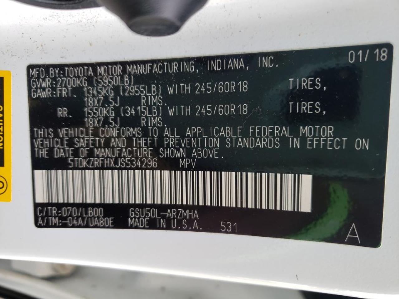 صورة رقم 10 من المزاد - 2018 TOYOTA HIGHLANDER مع VIN 5TDKZRFHXJS534296