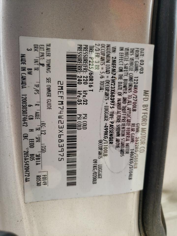 Photo 10 from auction – 2003 MERCURY GRAND MARQ with VIN 2MEFM74W23X683975