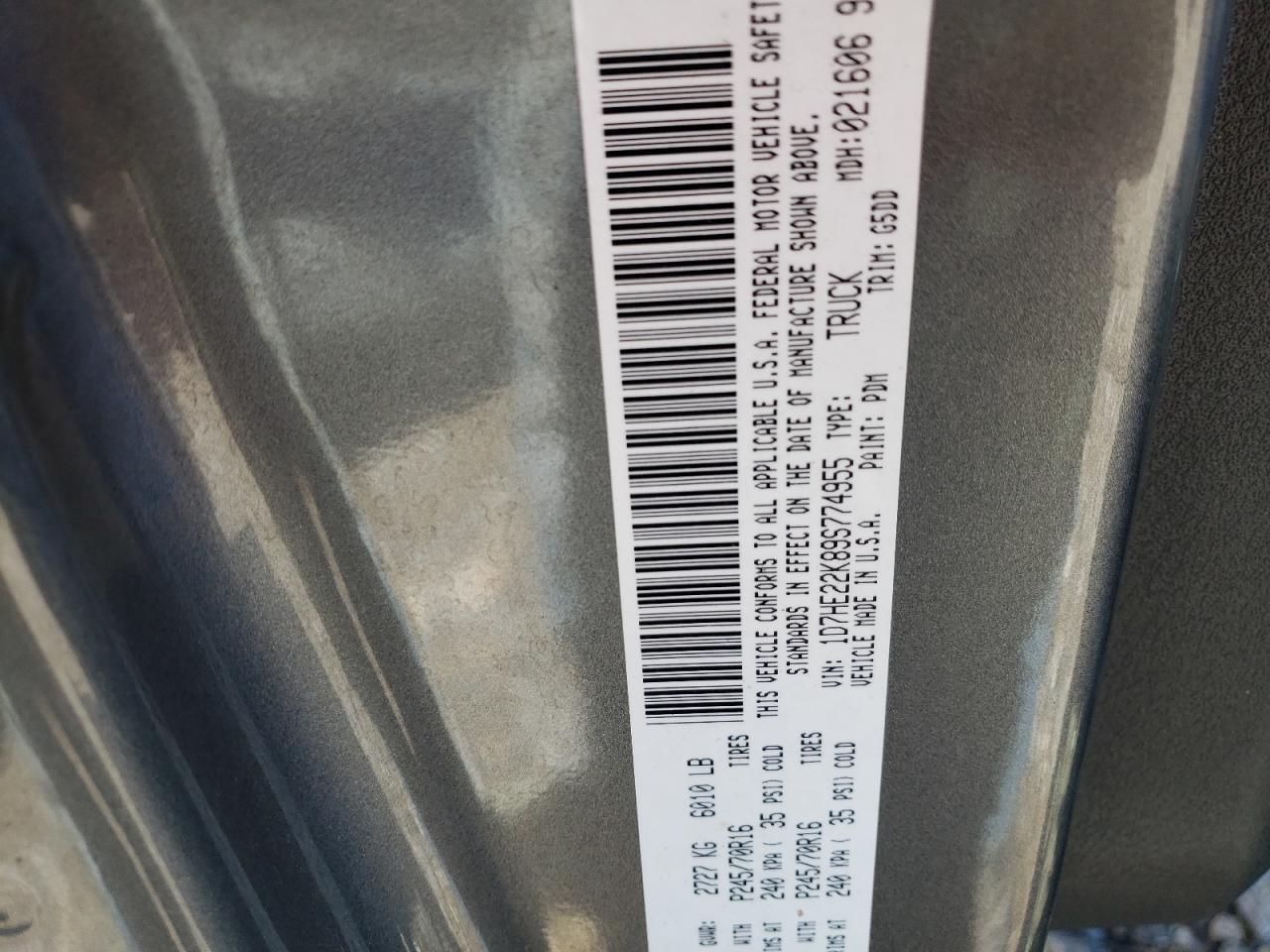 Photo 10 from auction – 2009 DODGE DAKOTA ST with VIN 1D7HE22K89S774955