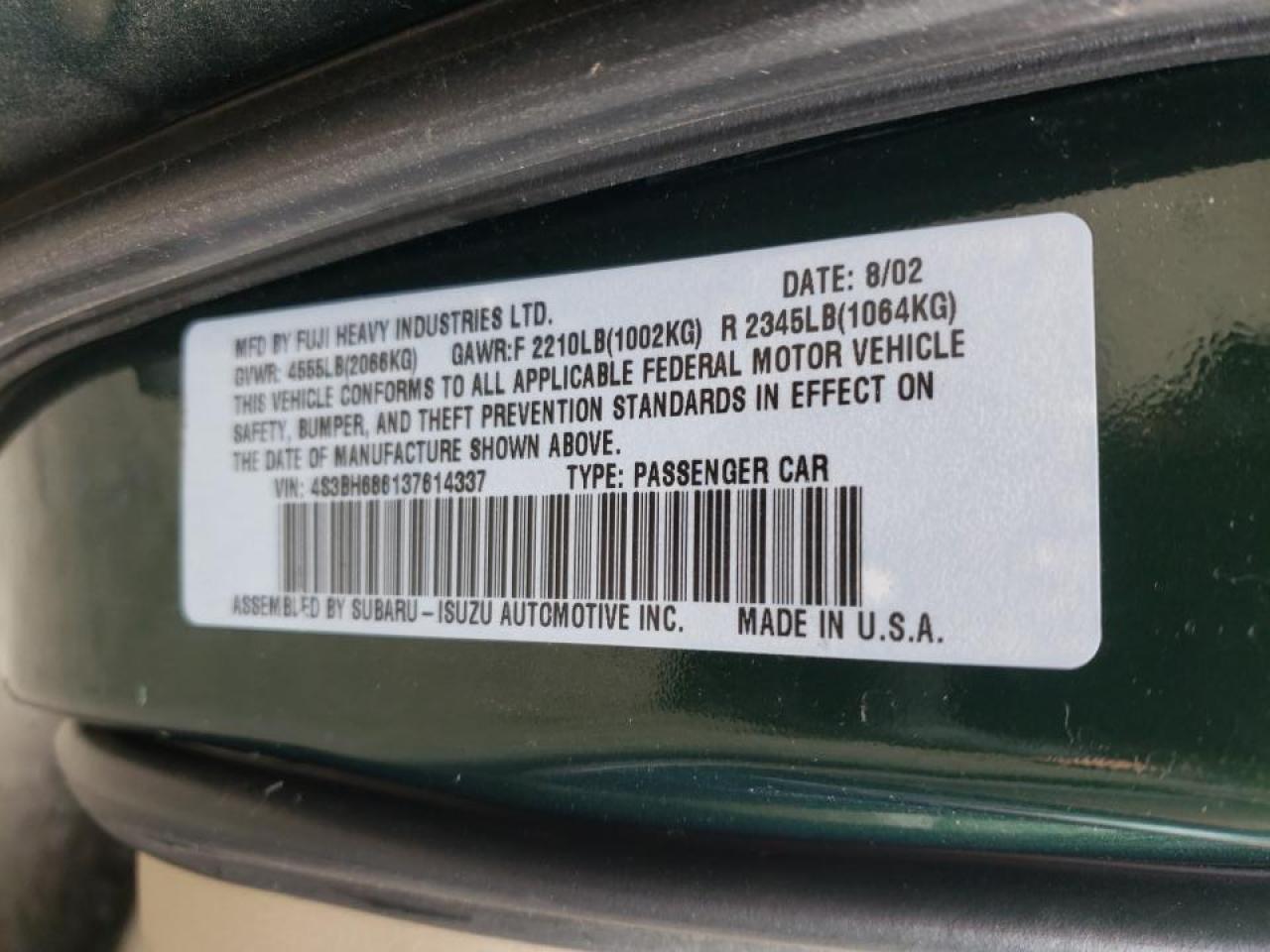 Photo 10 from auction – 2003 SUBARU LEGACY OUT with VIN 4S3BH686137614337