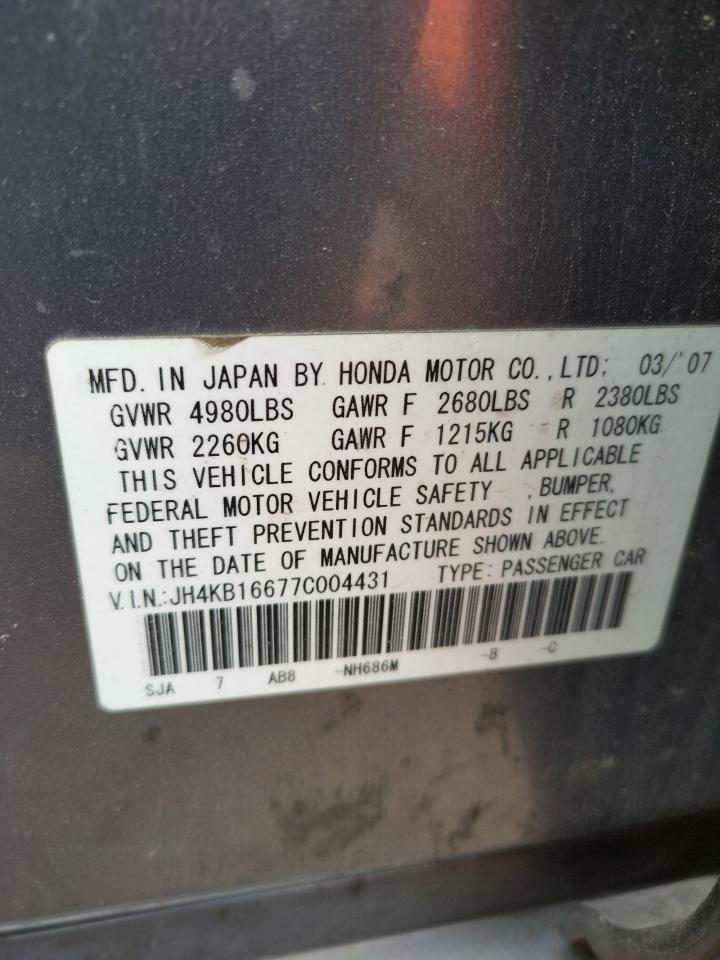 Photo 10 from auction – 2007 ACURA RL with VIN JH4KB16677C004431