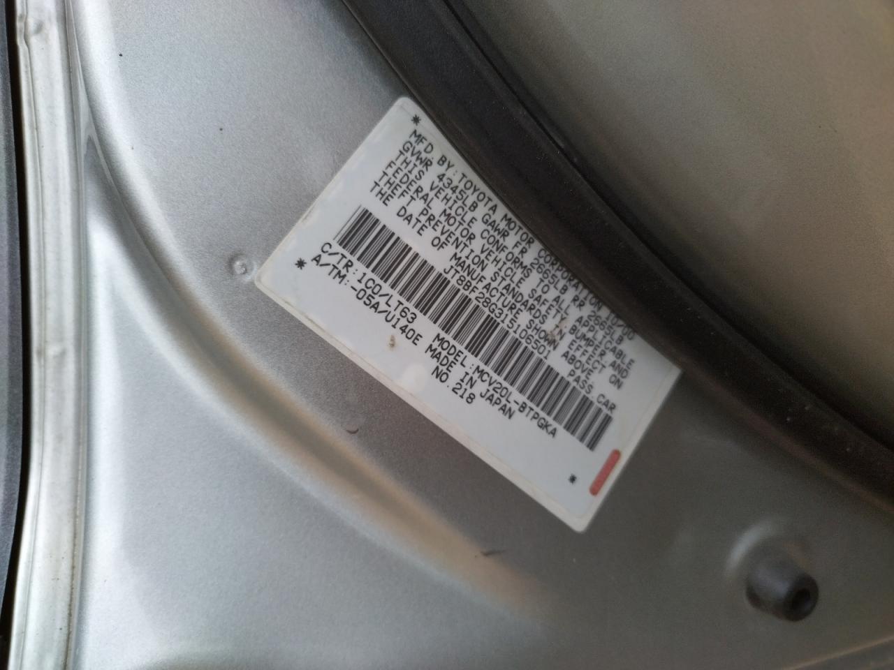 Photo 10 from auction – 2001 LEXUS ES 300 with VIN JT8BF28G315106501
