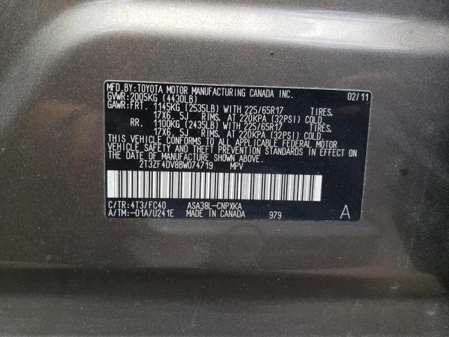Photo 10 from auction – 2011 TOYOTA RAV4 with VIN 2T3ZF4DV8BW074719