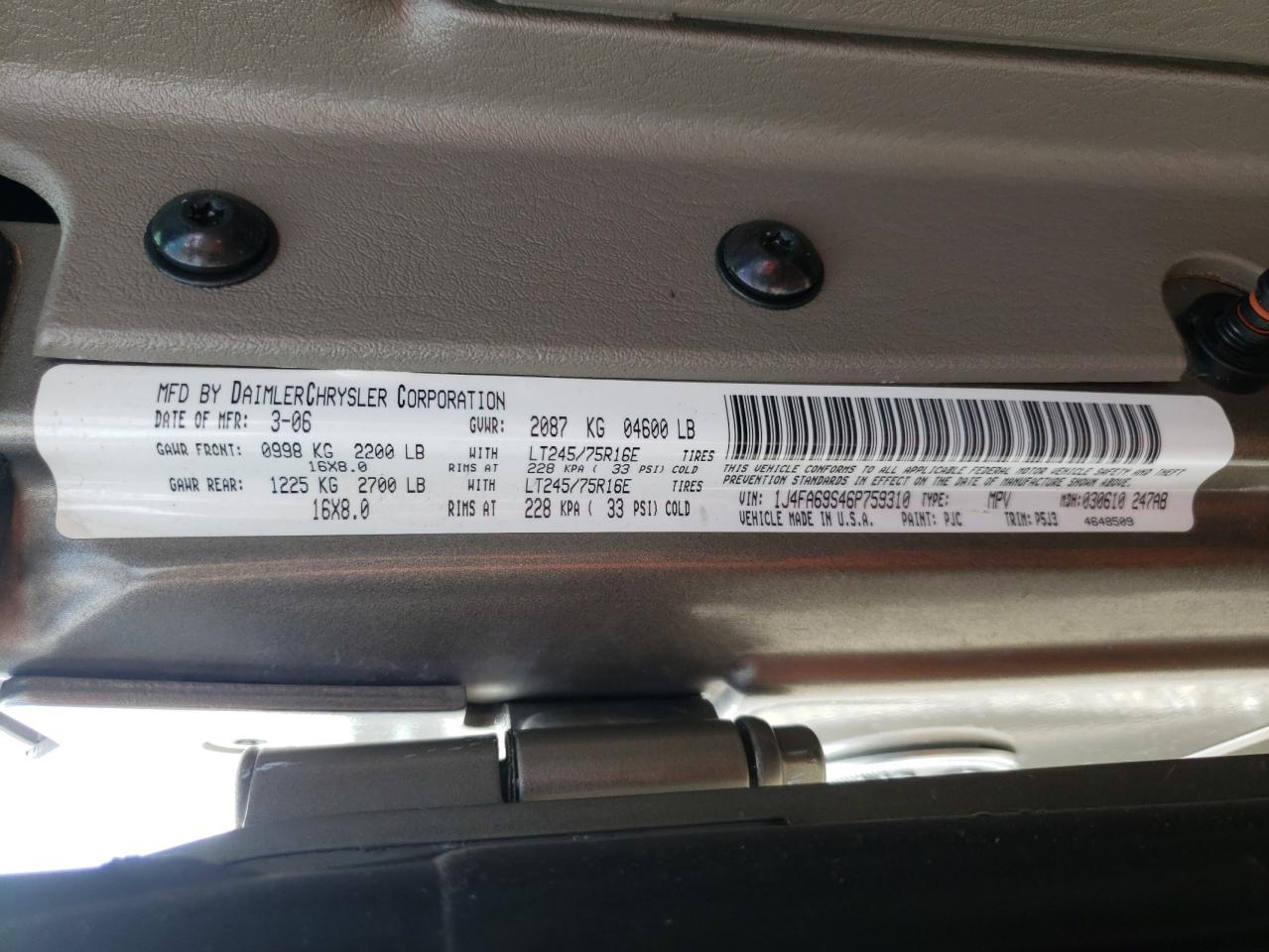 Photo 10 from auction – 2006 JEEP WRANGLER / with VIN 1J4FA69S46P759310