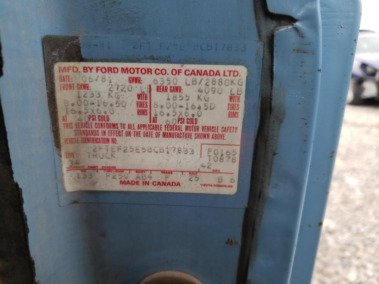 Photo 10 from auction – 1981 FORD F250 with VIN 2FTEF25E5BCB17833