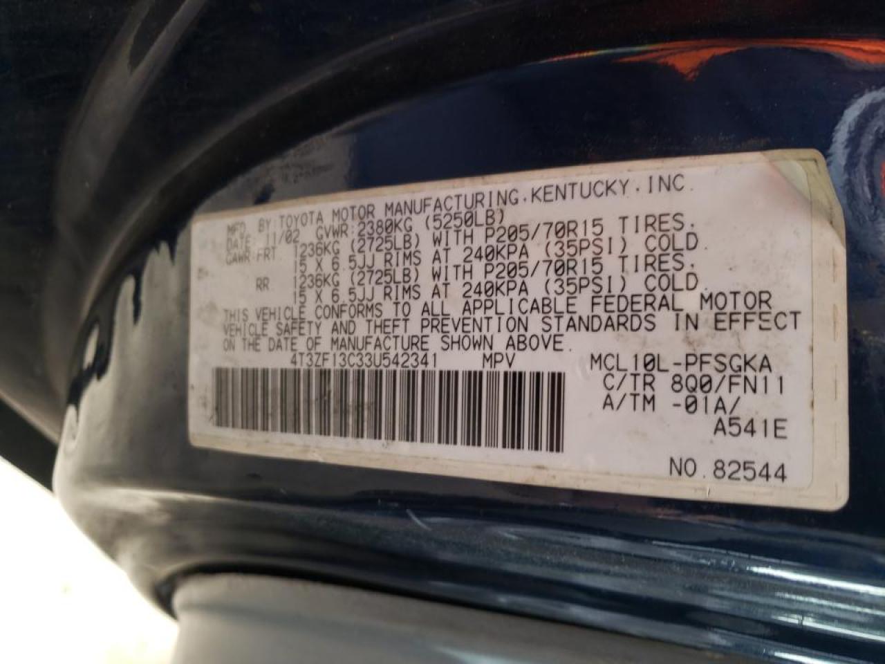 Photo 10 from auction – 2003 TOYOTA SIENNA LE with VIN 4T3ZF13C33U542341