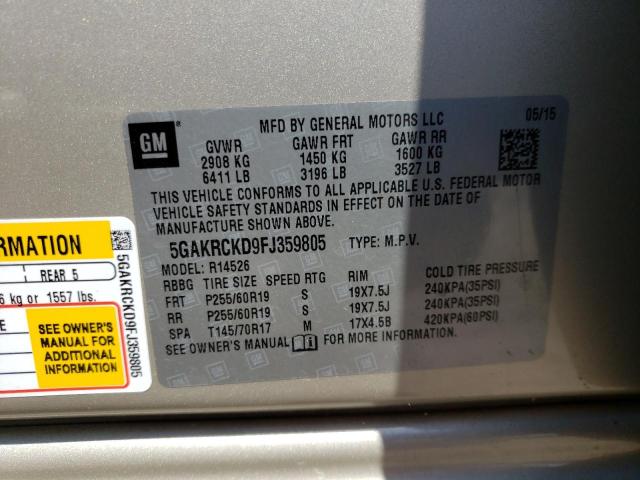 Photo 10 from auction – 2015 BUICK ENCLAVE with VIN 5GAKRCKD9FJ359805