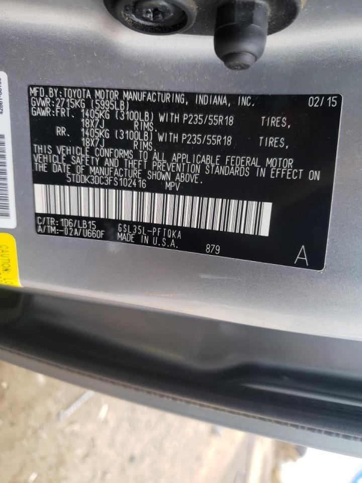 Photo 10 from auction – 2015 TOYOTA SIENNA XLE with VIN 5TDDK3DC3FS102416