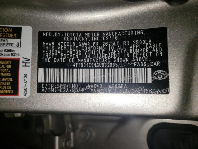 Photo 10 from auction – 2016 TOYOTA AVALON HYB with VIN 4T1BD1EB1GU052085