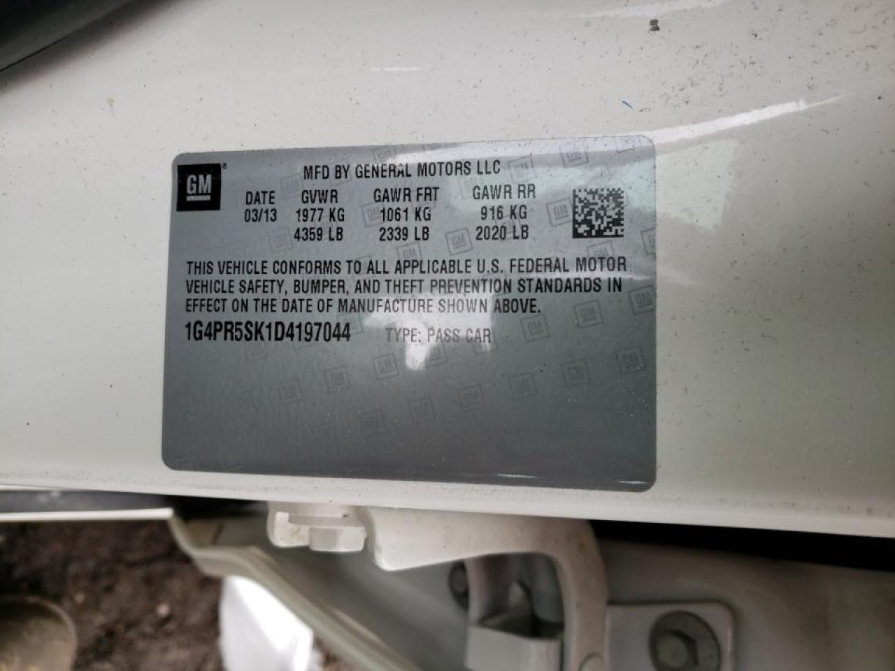 Photo 10 from auction – 2013 BUICK LACROSSE with VIN 1G4PR5SK1D4197044
