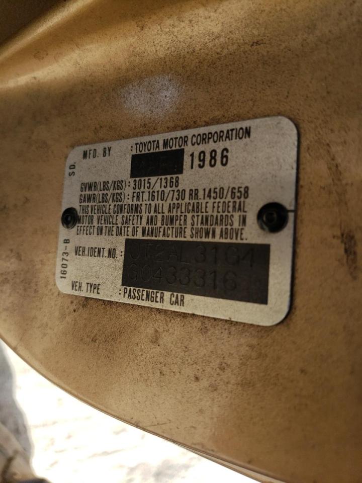 Photo 10 from auction – 1986 TOYOTA TERCEL with VIN JT2AL31G4G0433316