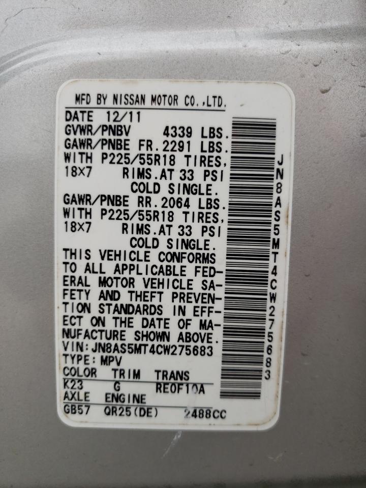 Photo 10 from auction – 2012 NISSAN ROGUE S with VIN JN8AS5MT4CW275683