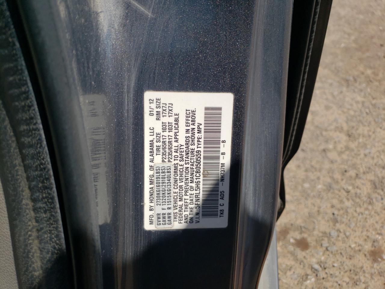 Photo 10 from auction – 2012 HONDA ODYSSEY EX with VIN 5FNRL5H61CB050559