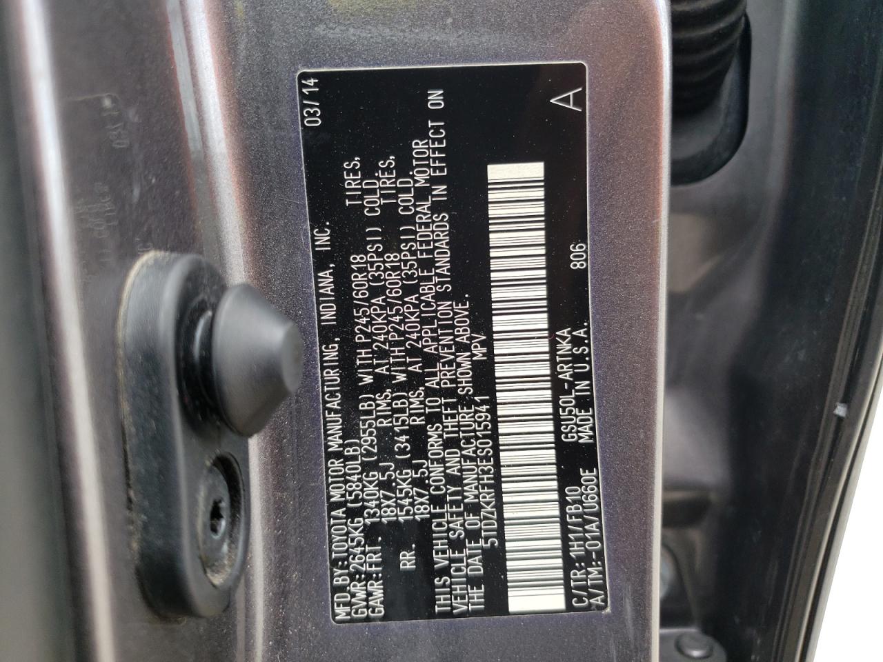 Foto 10 de la subasta – 2014 TOYOTA HIGHLANDER con VIN 5TDZKRFH3ES015941