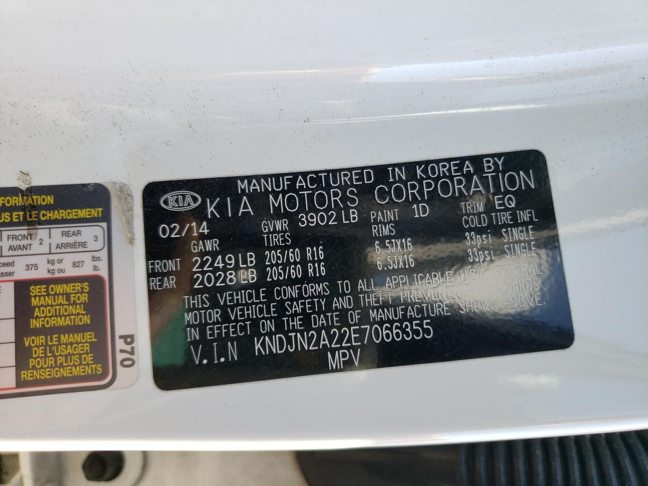 Photo 10 from auction – 2014 KIA SOUL with VIN KNDJN2A22E7066355