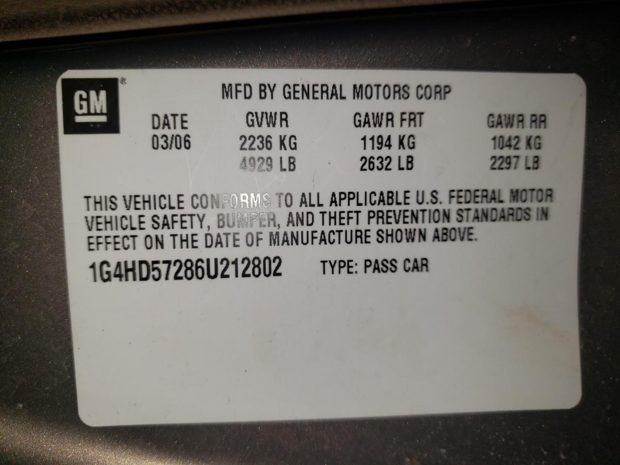 Photo 10 from auction – 2006 BUICK LUCERNE CX with VIN 1G4HD57286U212802