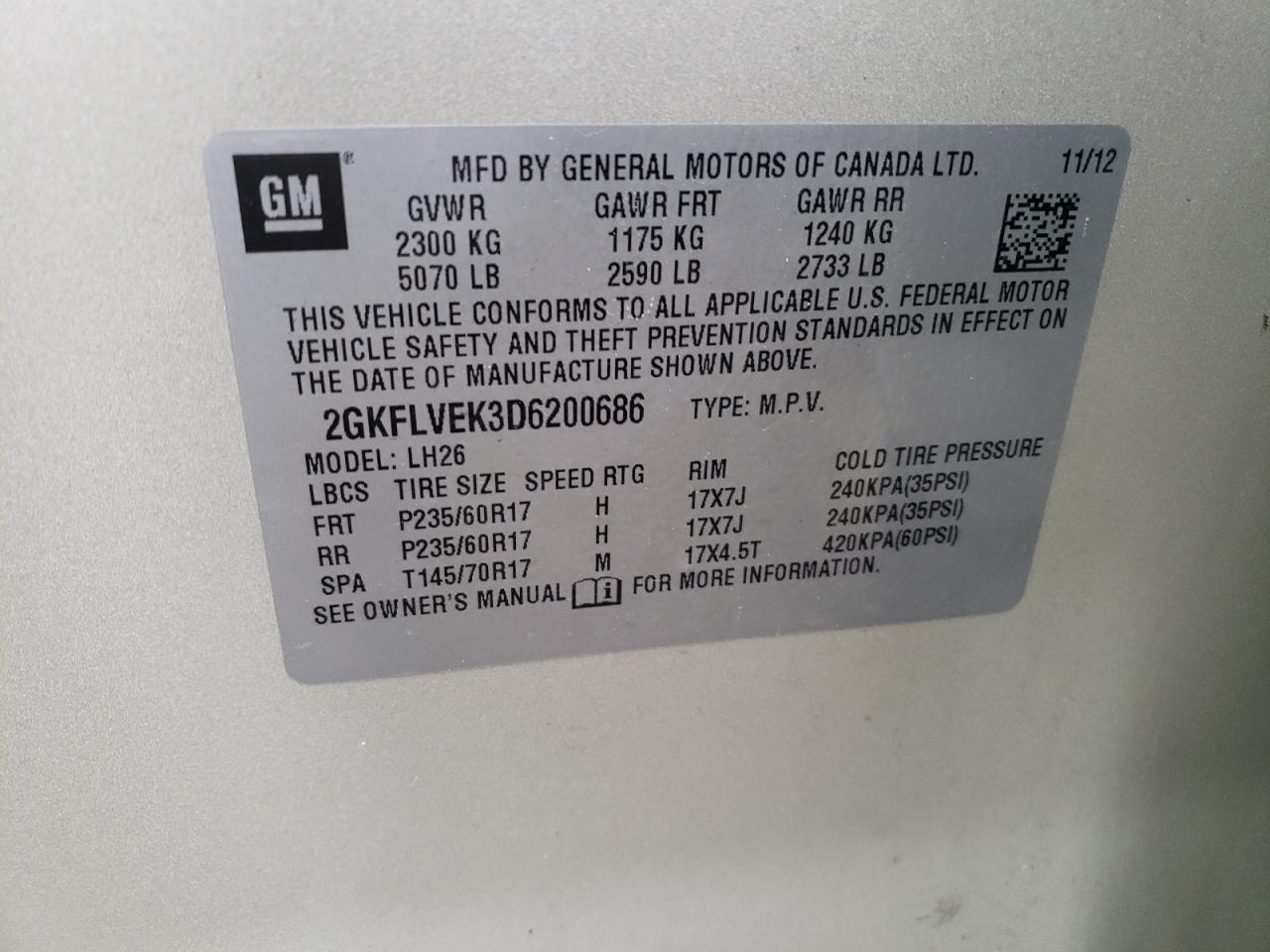Photo 10 from auction – 2013 GMC TERRAIN SL with VIN 2GKFLVEK3D6200686