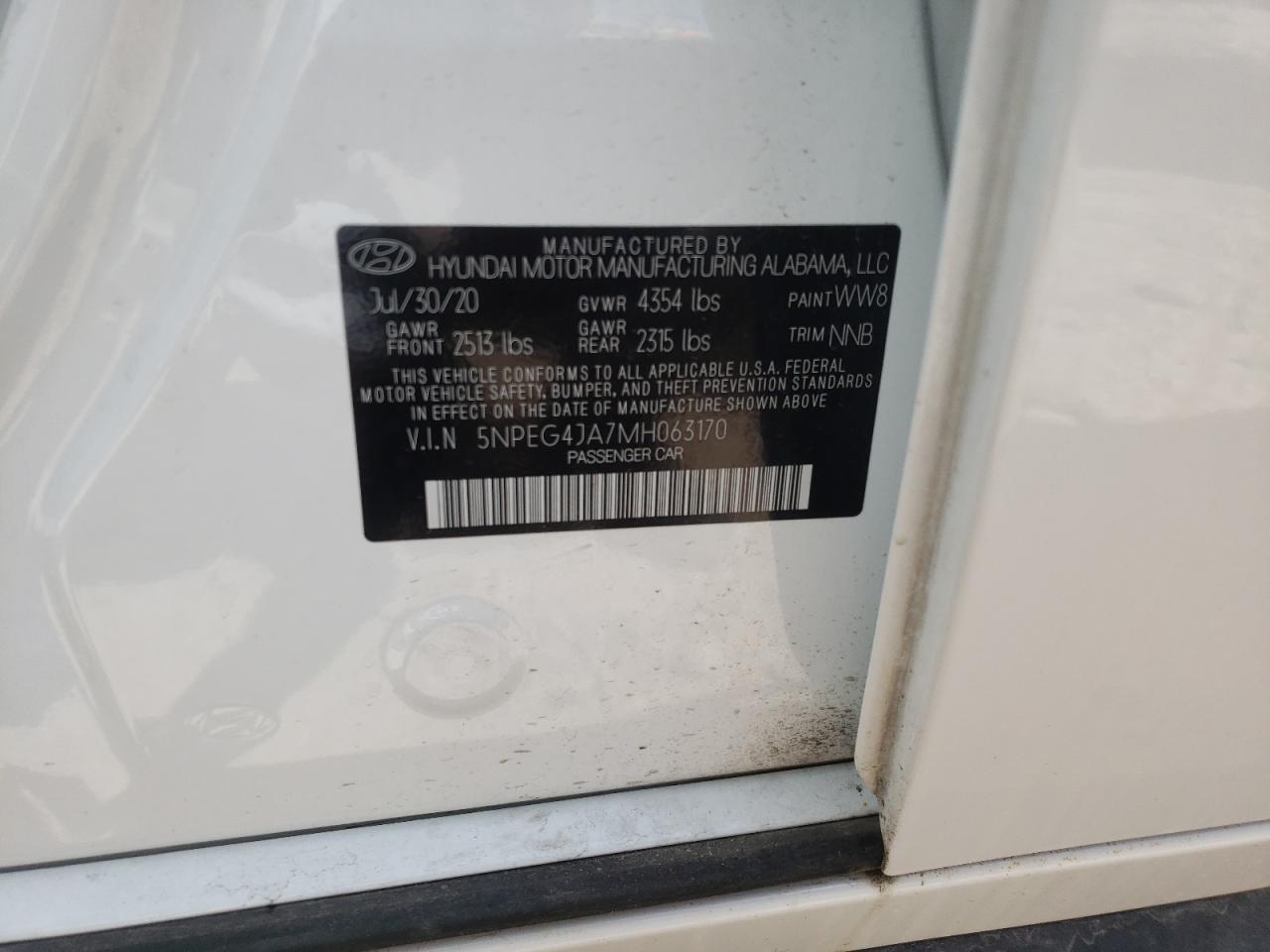 Photo 10 from auction – 2021 HYUNDAI SONATA SE with VIN 5NPEG4JA7MH063170