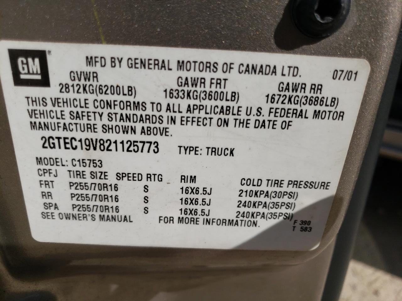Photo 10 from auction – 2002 GMC NEW SIERRA with VIN 2GTEC19V821125773
