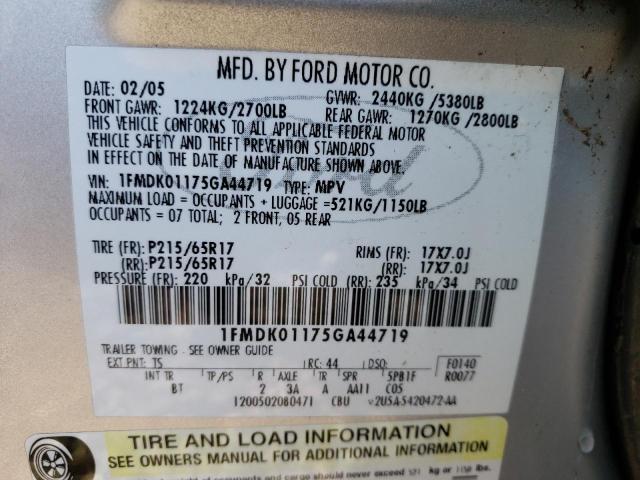 Photo 10 from auction – 2005 FORD FREESTYLE with VIN 1FMDK01175GA44719