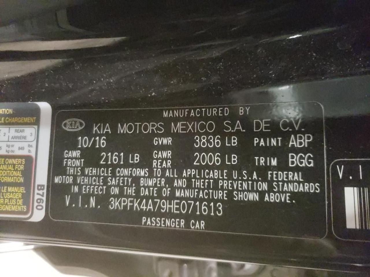Photo 10 from auction – 2017 KIA FORTE LX with VIN 3KPFK4A79HE071613