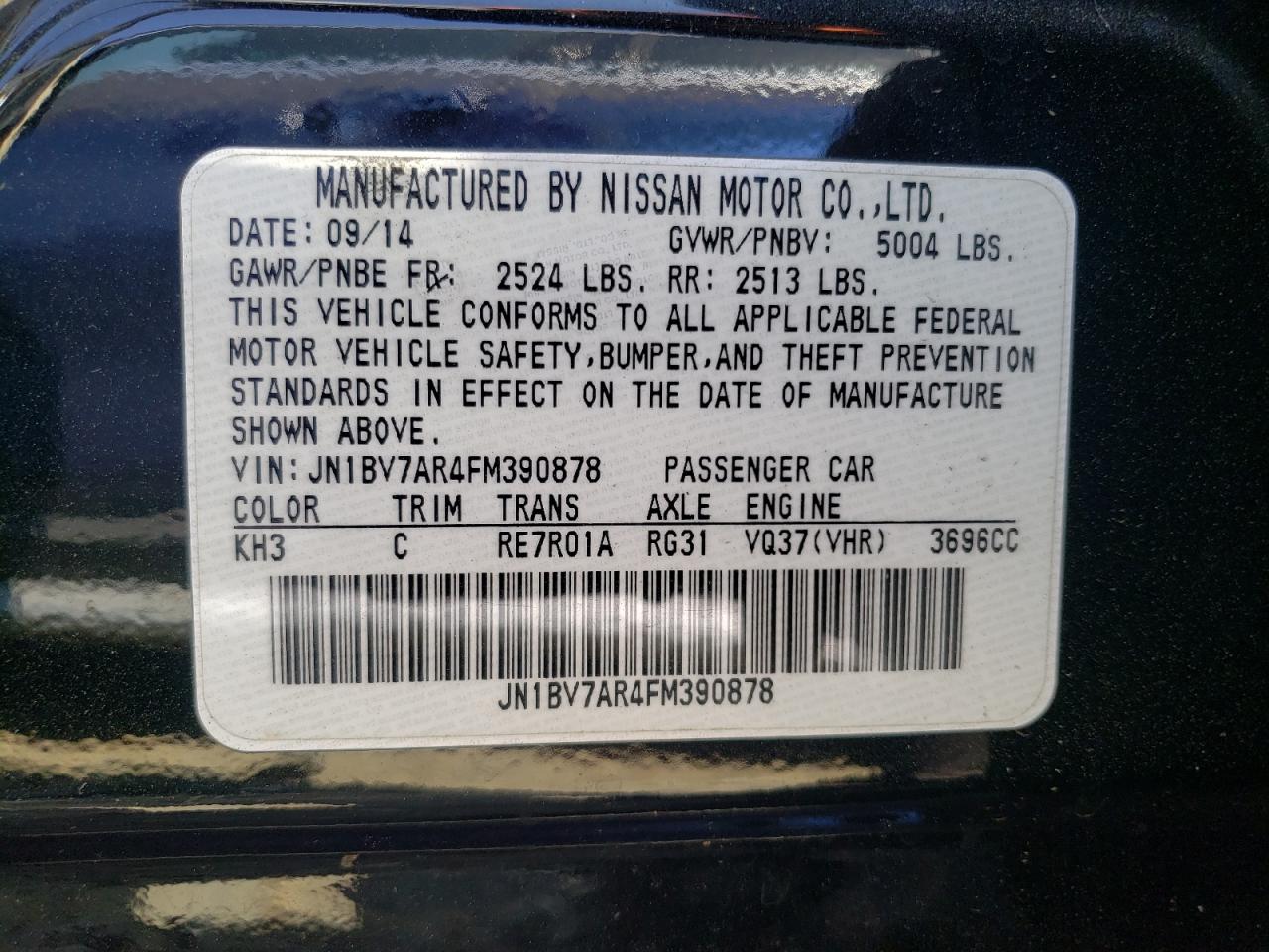 Photo 11 from auction – 2015 INFINITI Q50 BASE with VIN JN1BV7AR4FM390878