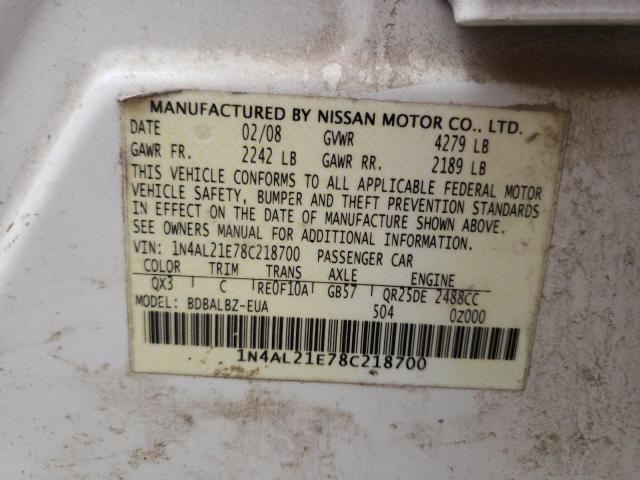 Photo 10 from auction – 2008 NISSAN ALTIMA 2.5 with VIN 1N4AL21E78C218700