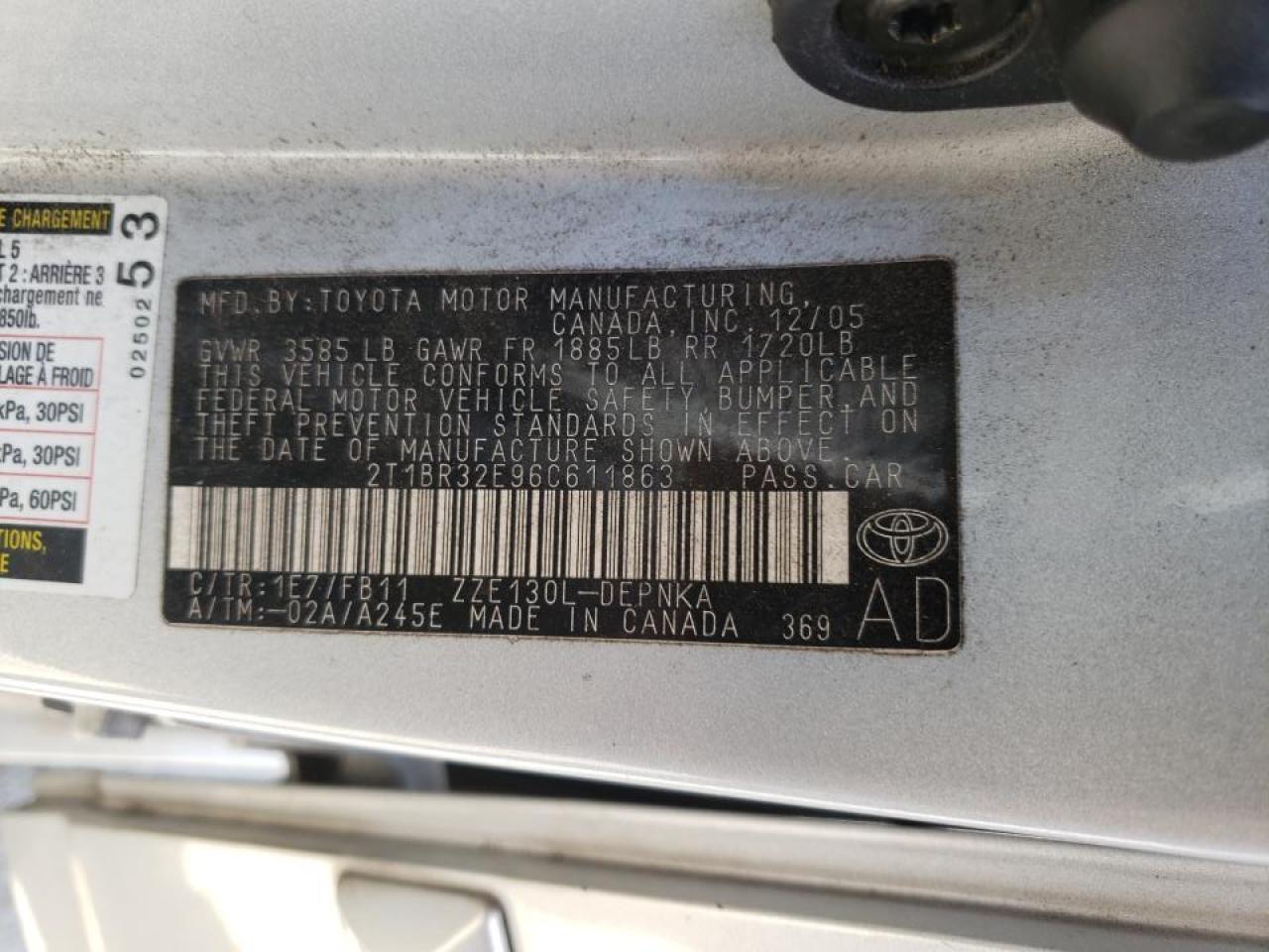 Photo 10 from auction – 2006 TOYOTA COROLLA CE with VIN 2T1BR32E96C611863