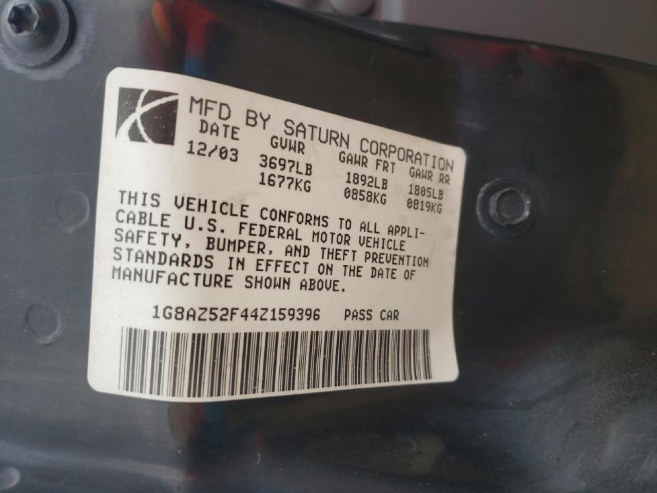 Photo 10 from auction – 2004 SATURN ION LEVEL with VIN 1G8AZ52F44Z159396