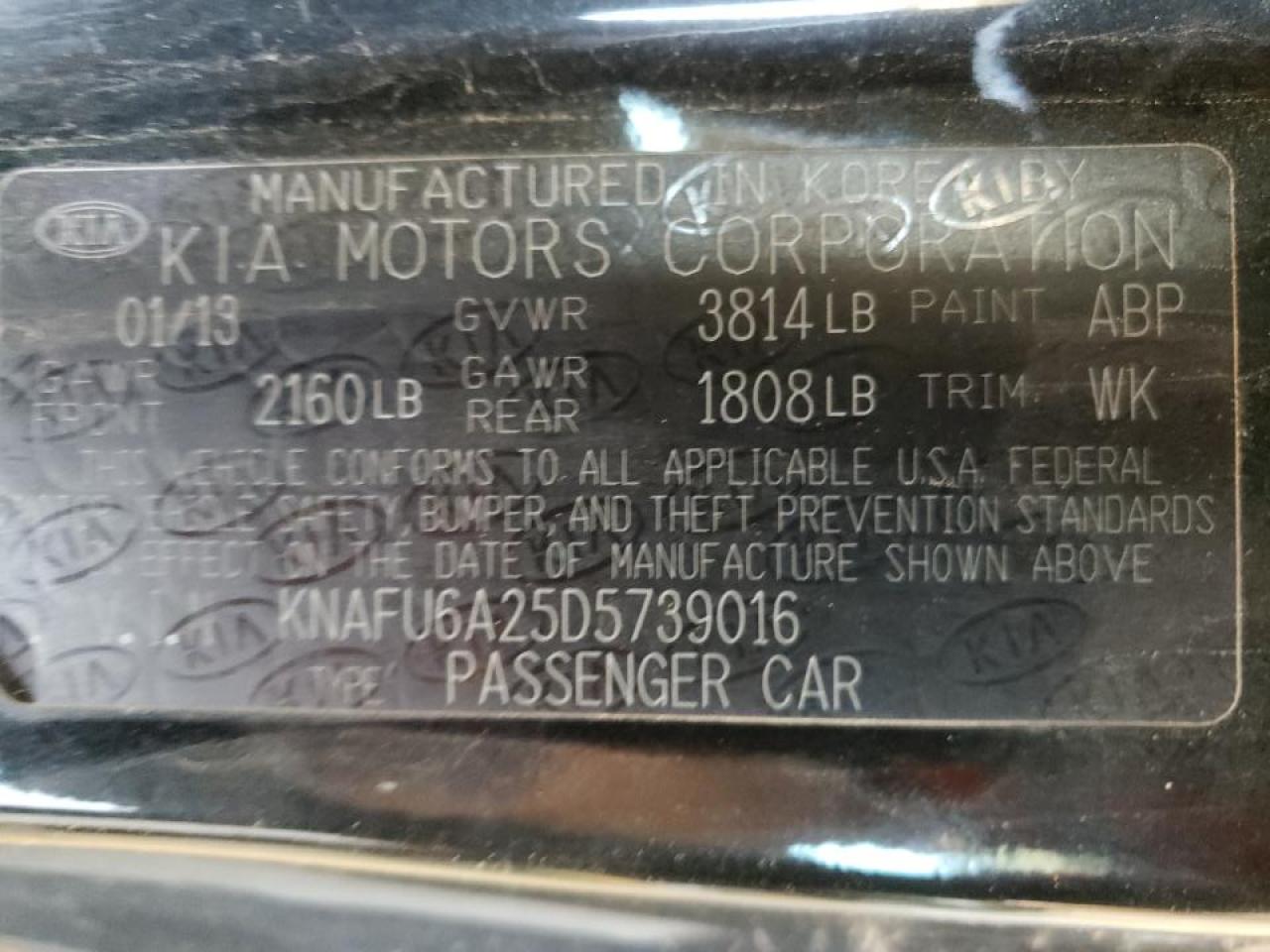 Photo 20 from auction – 2013 KIA FORTE EX with VIN KNAFU6A25D5739016