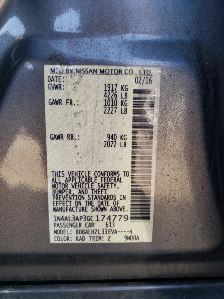 Photo 10 from auction – 2016 NISSAN ALTIMA 2.5 with VIN 1N4AL3AP3GC174779