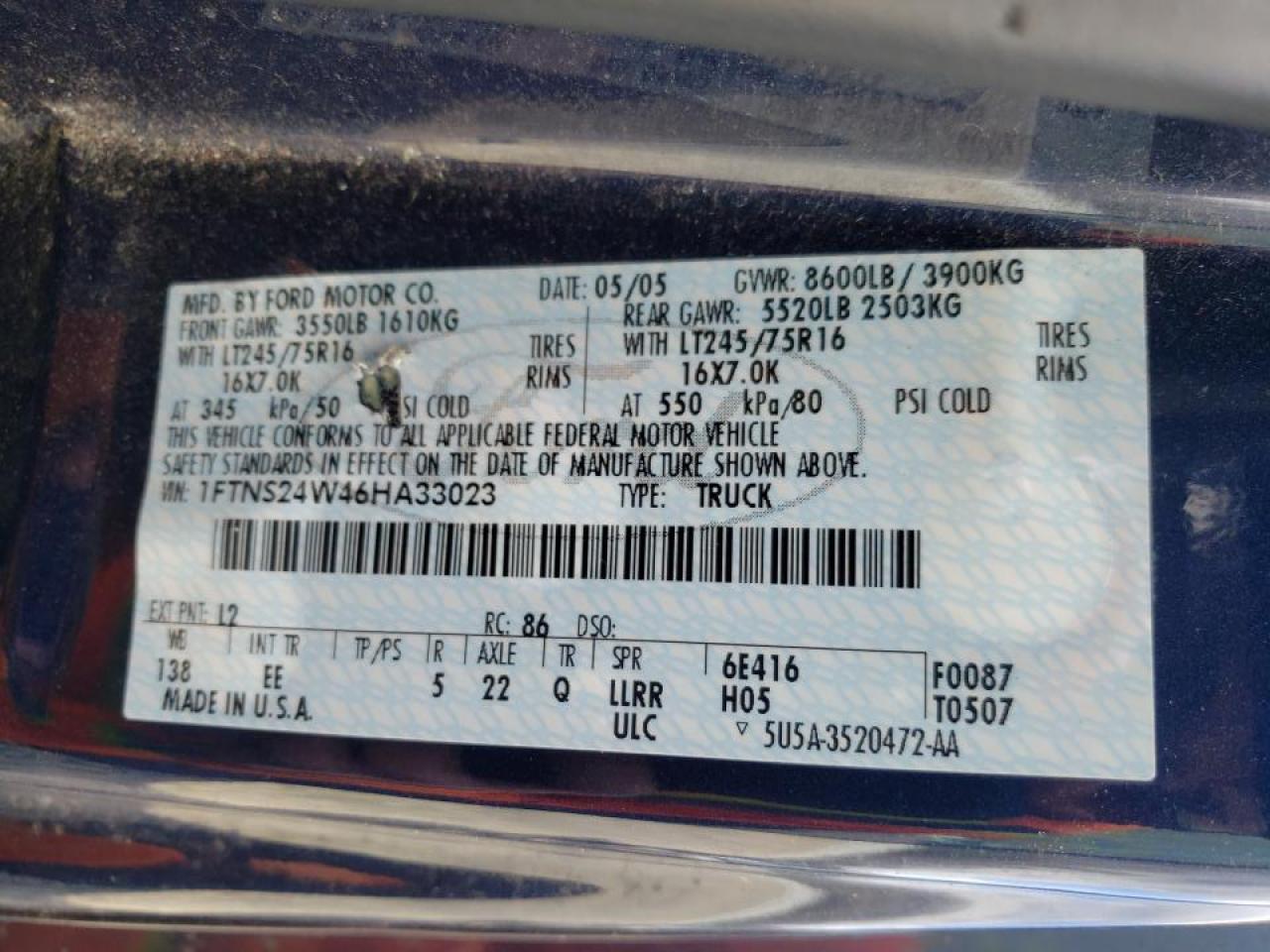 Photo 10 from auction – 2006 FORD ECONOLINE with VIN 1FTNS24W46HA33023