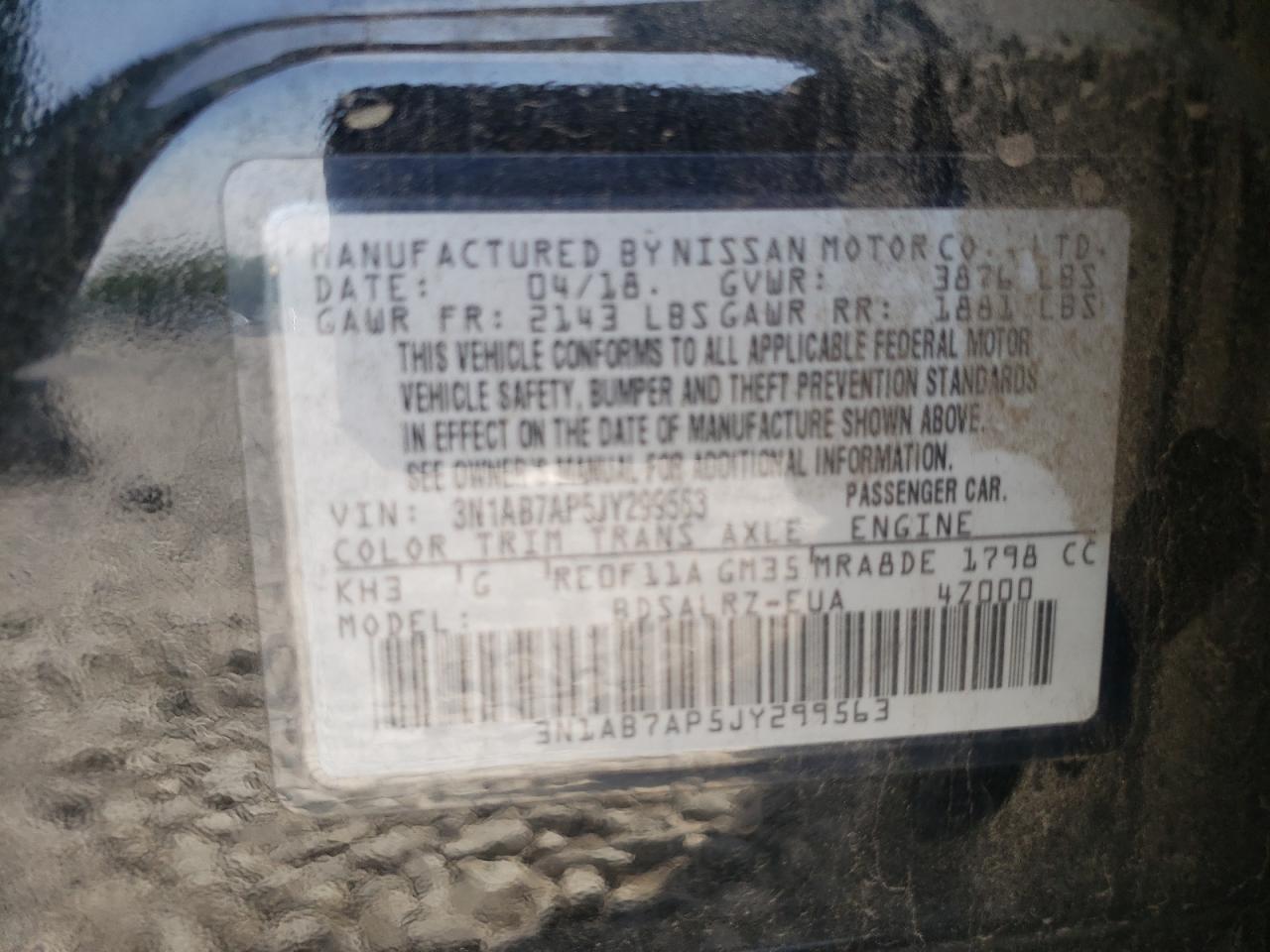 Photo 20 from auction – 2018 NISSAN SENTRA S with VIN 3N1AB7AP5JY299563
