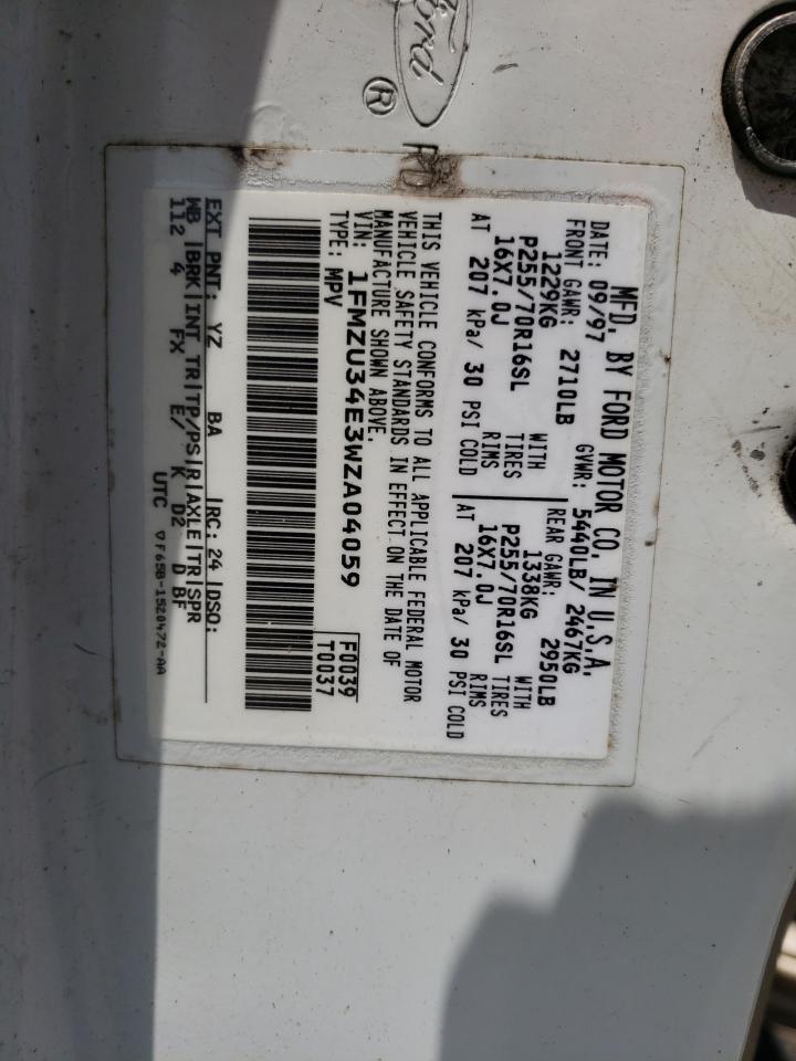 Photo 10 from auction – 1998 FORD EXPLORER with VIN 1FMZU34E3WZA04059