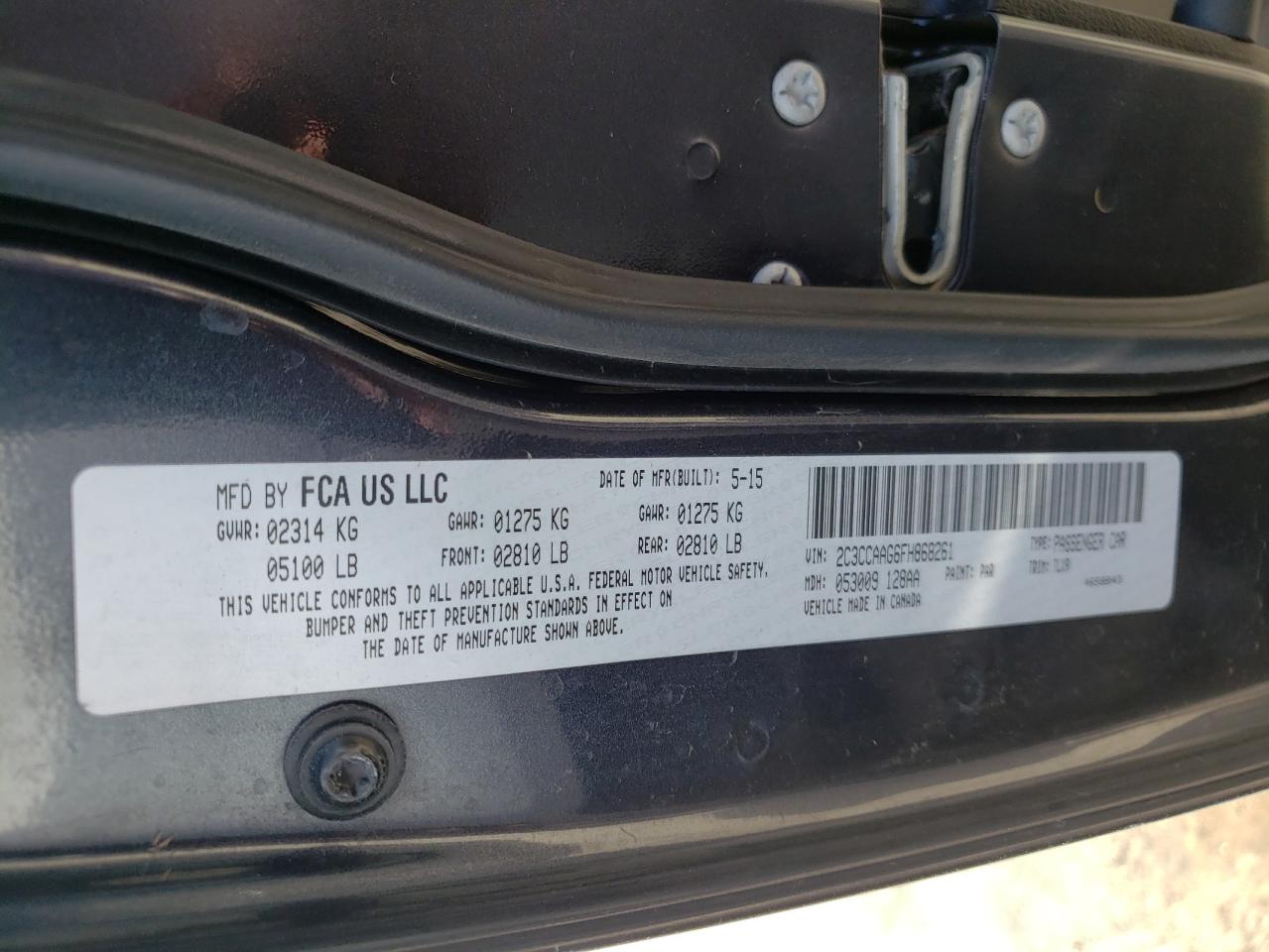 Photo 10 from auction – 2015 CHRYSLER 300 LIMITE with VIN 2C3CCAAG6FH868261