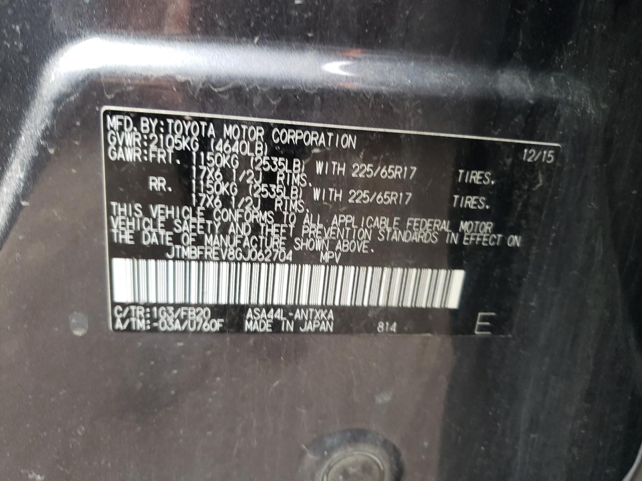 Photo 10 from auction – 2016 TOYOTA RAV4 LE with VIN JTMBFREV8GJ062704